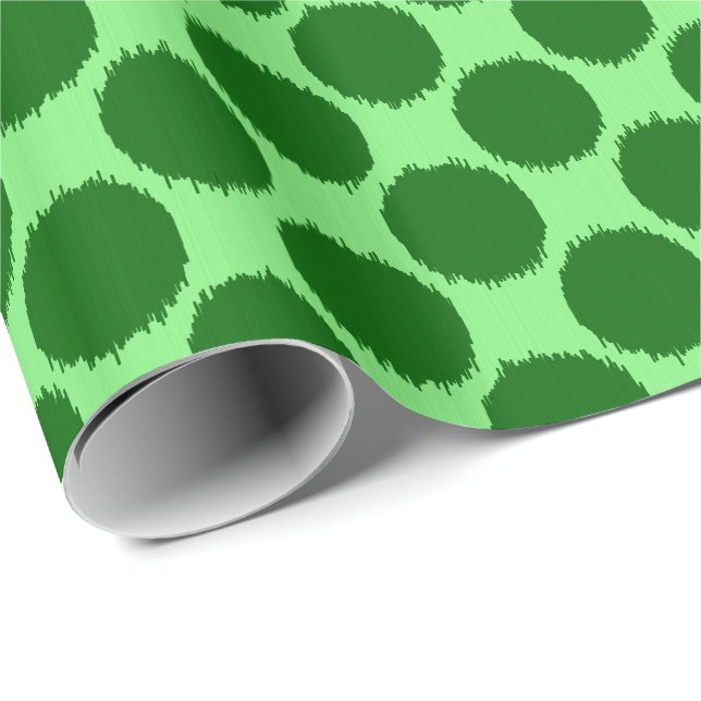 Papier Cadeau Points Ikat géants, chaux et vert émeraude (Coin rond)