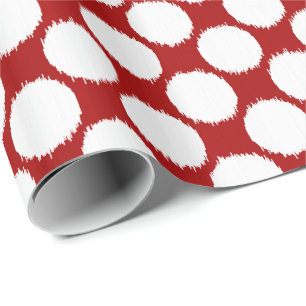 Papier Cadeau Points Ikat géants, points blancs sur rouge profon