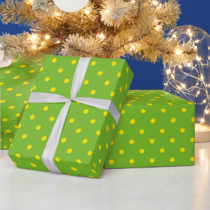 Papier Cadeau Points jaunes sur fond vert.