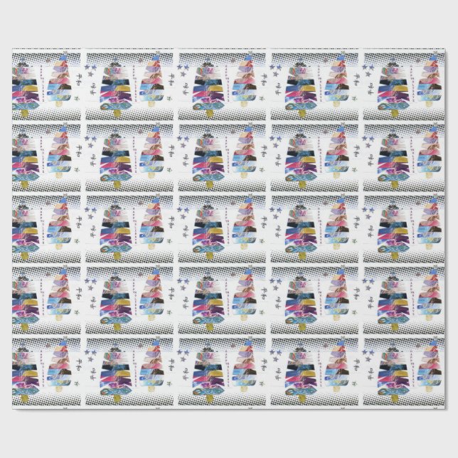 Papier Cadeau Points noirs blancs de papier japonais de Noël de (Plat)