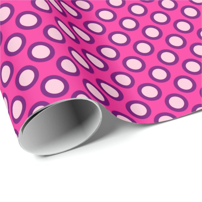 Papier Cadeau Points tournés rétro, magenta, rose et violet (Coin rond)