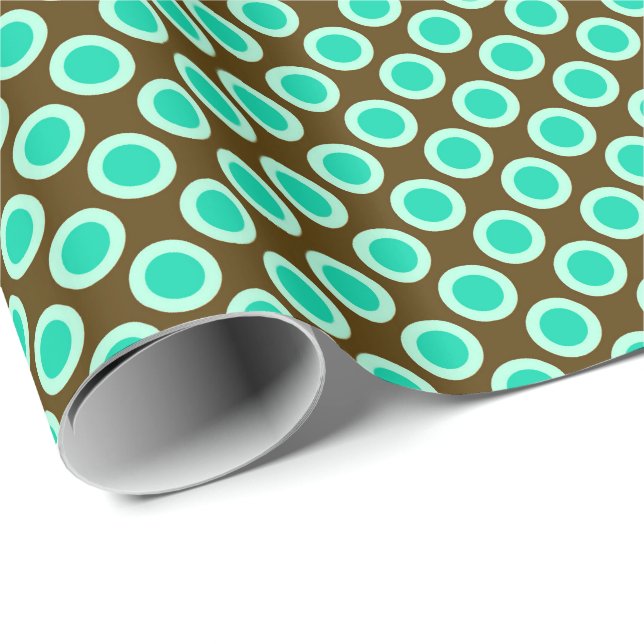 Papier Cadeau Points tournés vers l'arrière, brun et turquoise (Coin rond)