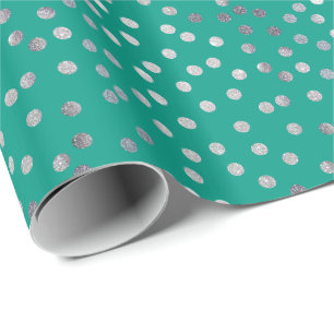 Papier Cadeau Points turquoises de la Parties scintillant verte