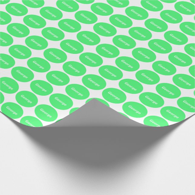 Papier Cadeau Points Vert Clair Motif Sur Blanc Avec Nom (Coin)
