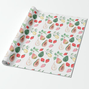 Papier Cadeau Poire, fraise, papaye, citron, mélange de fruits ,