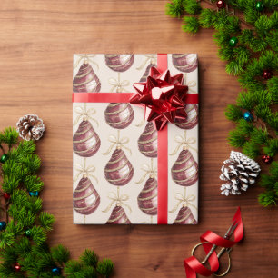 Papier Cadeau Poires Red Gold avec Rubans Noël