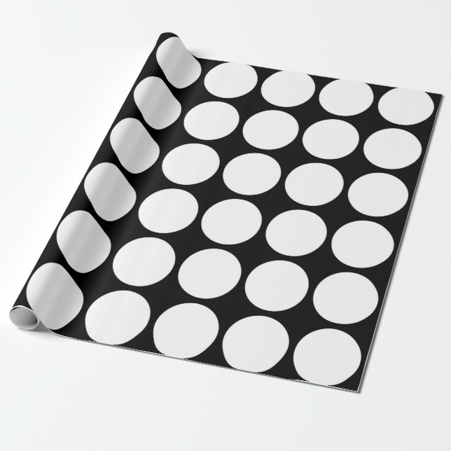 Papier Cadeau Pois blancs sur Motif géométrique noir (Déroulé)