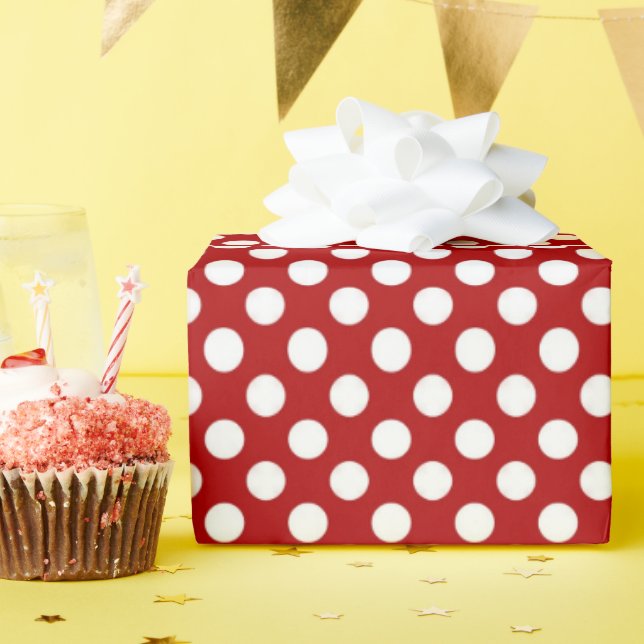 Papier Cadeau pois blancs sur rouge (Fête d'anniversaire)