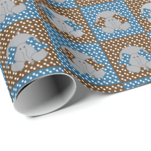 Papier Cadeau Pois Brown et éléphants bleus