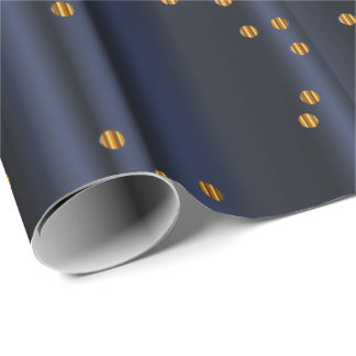 Papier Cadeau Pois de confettis d'or sur le satin de bleu marine