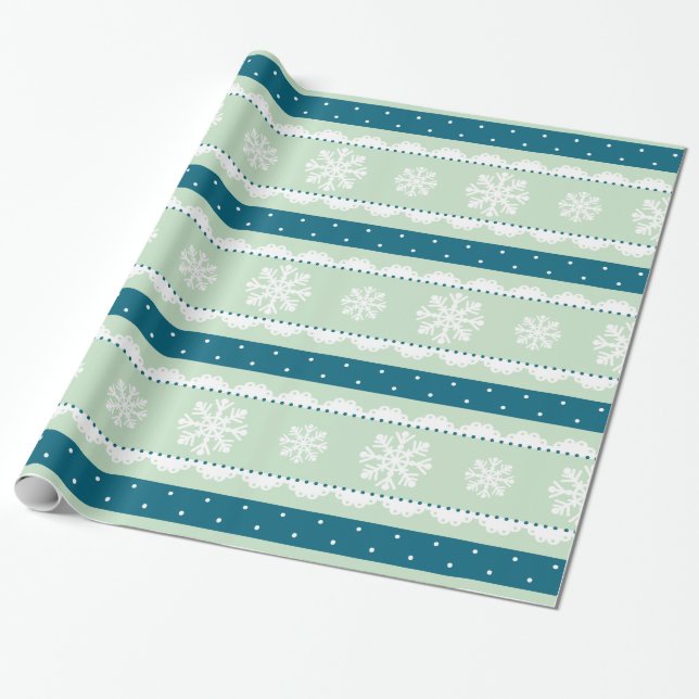 Papier Cadeau Pois de Monnaie Festive White Snowflakes Motif (Déroulé)