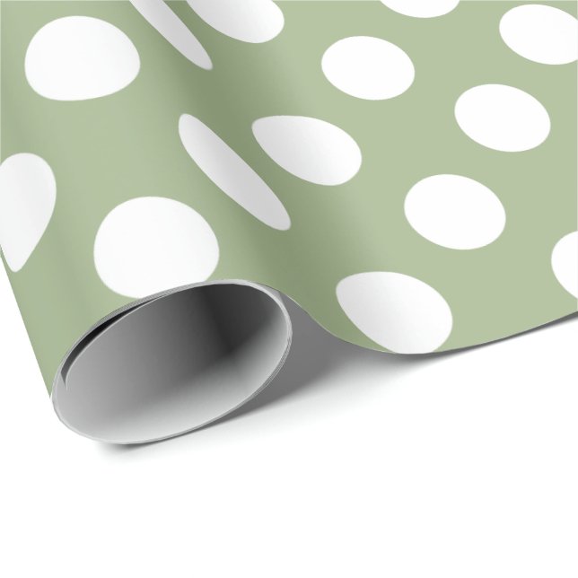 Papier Cadeau Pois de vert sauge et de blanc (Coin rond)