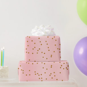 Papier Cadeau Pois d'or et satin rose