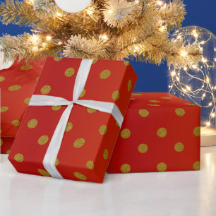 Papier Cadeau Pois d'or et Satin rouge profond