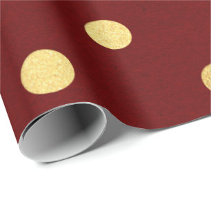 Papier Cadeau Pois d'or marron rouge de Bourgogne grand