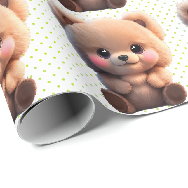 Papier Cadeau Pois d'ours en peluche (Coin rond)