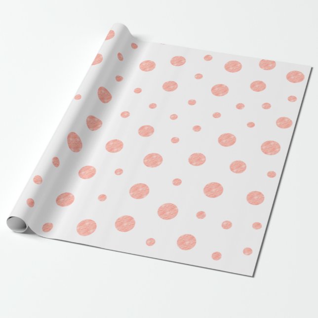 Papier Cadeau Pois élégant - blanc rose doux d'or (Déroulé)