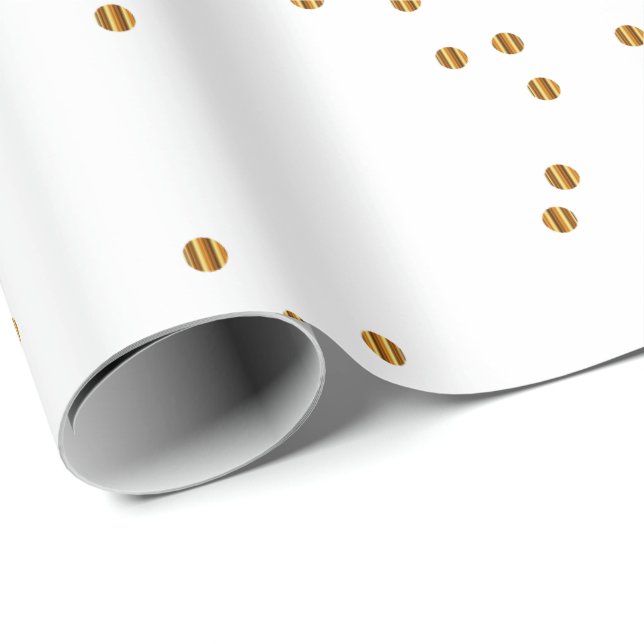 Papier Cadeau Pois élégant de confettis d'or sur le blanc (Coin rond)