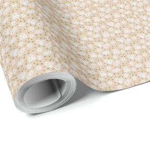 Papier Cadeau Pois et marguerites - Blanc, Sable et Palm Green