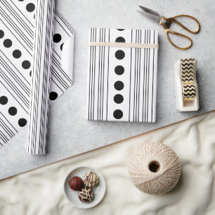 Papier Cadeau Pois et rayures noirs et blancs modernes