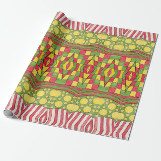 Papier Cadeau Pois, Grandes, Chèques, Rouge, Vert Jaune