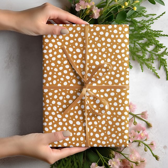 Papier Cadeau Pois jaunes et blancs dorés (Créateur téléchargé)