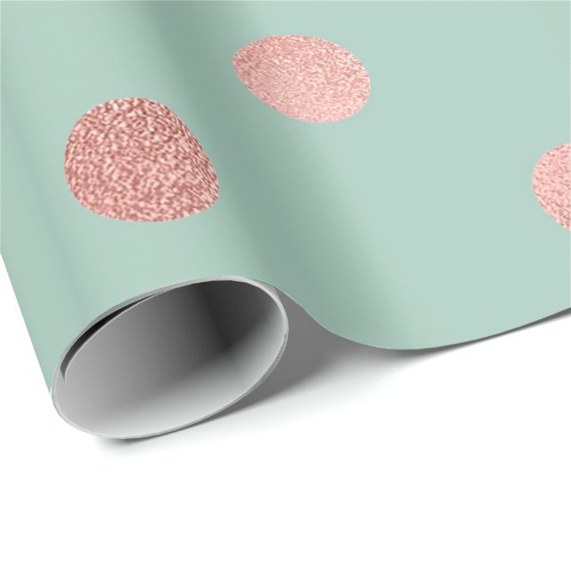 Papier Cadeau Pois Mint Green Pastel Peach Gold Rose (Coin rond)