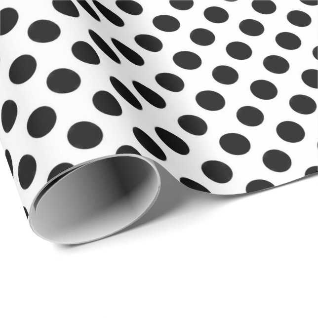 Papier Cadeau pois noirs en blanc (Coin rond)