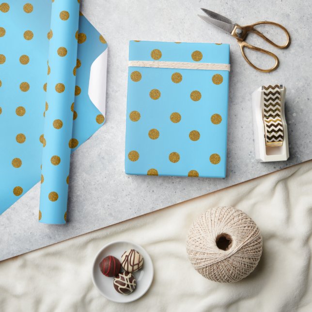 Papier Cadeau Pois or et Baby Blue Satin (Artisanat)
