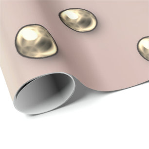 Papier Cadeau Pois Pearls Faux Gold Blush 3D Effet