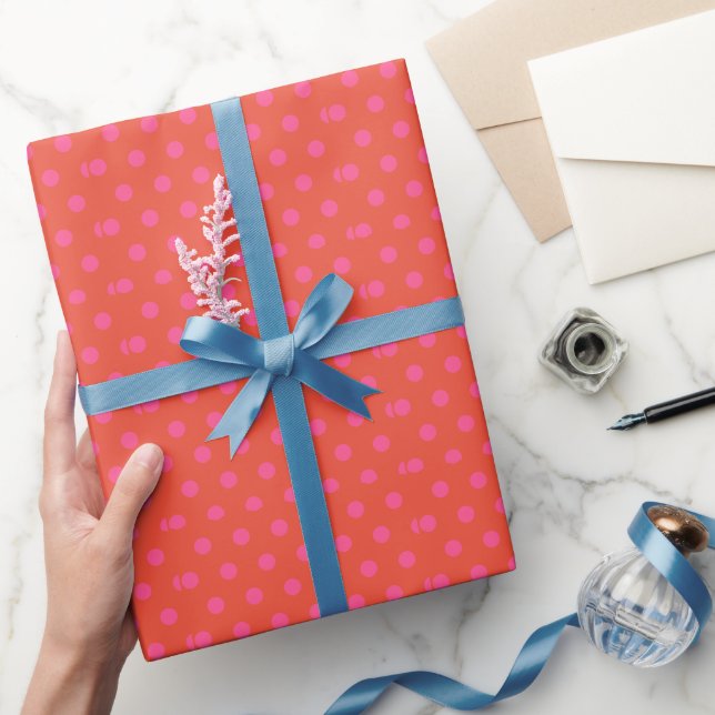 Papier Cadeau Pois rose et rouge orange monogrammé (Cadeaux)