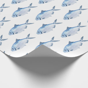 Papier Cadeau Poisson Bleu Aquarelle Côtière