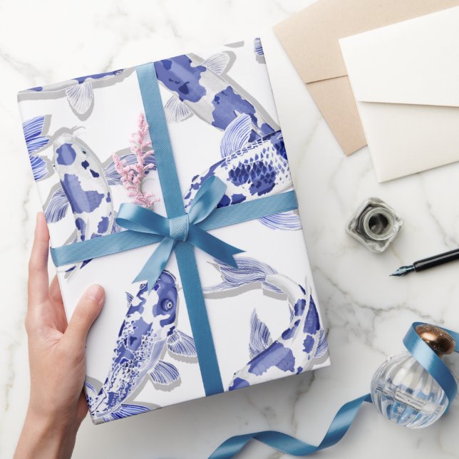 Papier Cadeau Poisson bleu blanc Koi (Cadeaux)