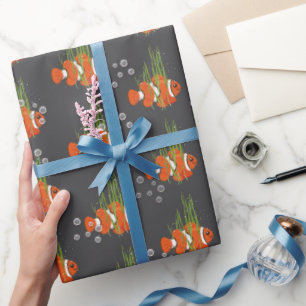 Papier Cadeau Poisson clown dans des bulles et des algues