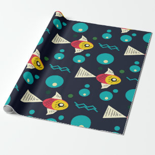 Papier Cadeau Poisson coloré avec vagues dans la mer. Géométrie 