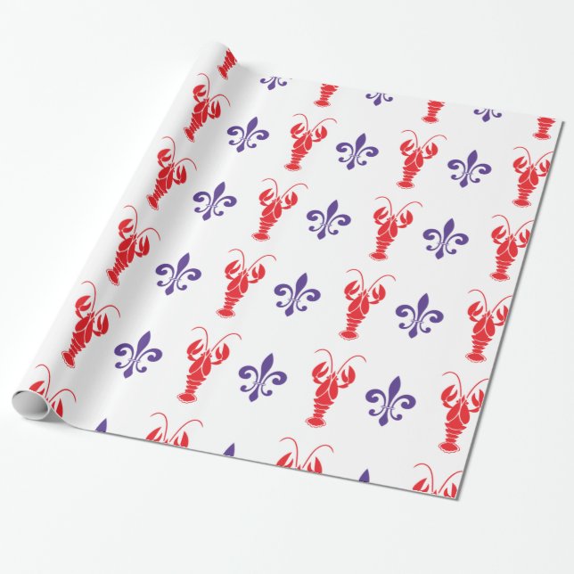 Papier Cadeau Poisson-crevette & Fleur de Lis Papier à enveloppe (Déroulé)