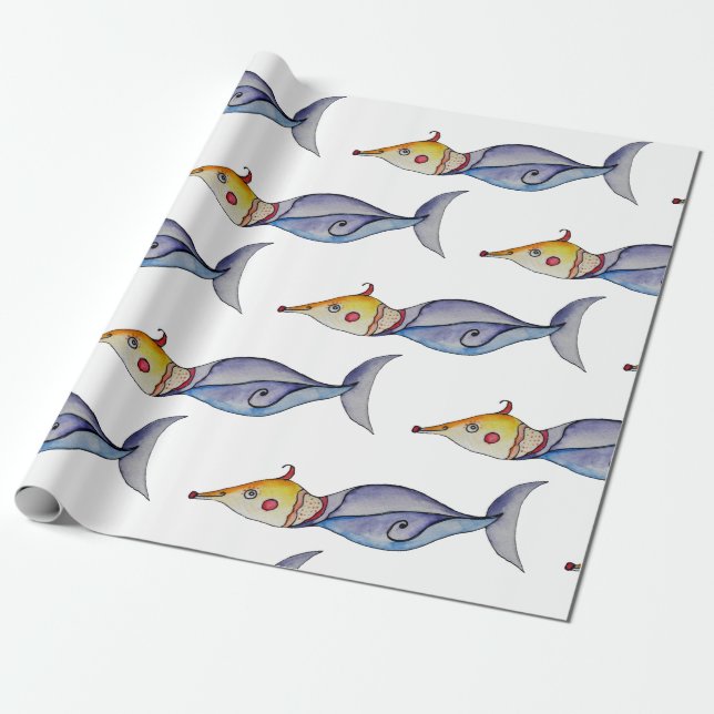 Papier Cadeau Poisson d'aquarelle coloré (Déroulé)