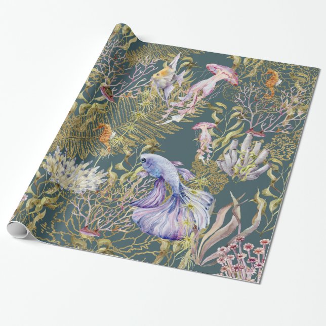 Papier Cadeau Poisson de corail sous-marin (Déroulé)