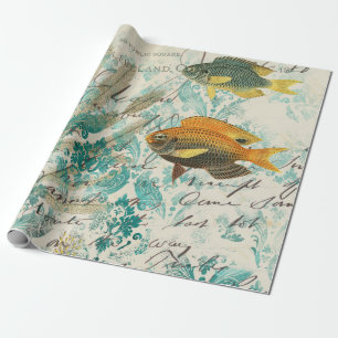 Papier Cadeau Poisson et algues avec écriture