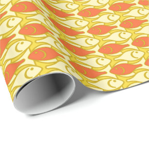Papier Cadeau Poisson moderne du milieu du siècle, jaune et oran