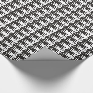 Papier Cadeau Poisson moderne du milieu du siècle, noir et blanc