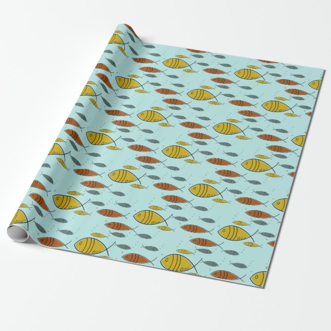 Papier Cadeau Poisson moderne du milieu du siècle Poisson atomiq (Déroulé)