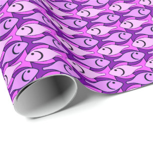 Papier Cadeau Poisson moderne du milieu du siècle, rose et viole
