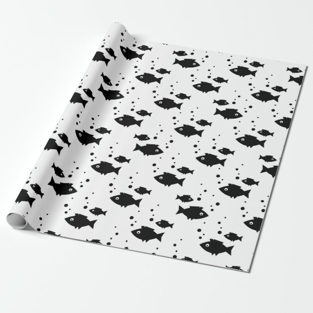 Papier Cadeau poisson noir sur blanc (Déroulé)