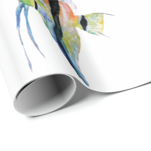 Papier Cadeau Poisson Tropical Orange Bleu Peinture Papier d'env