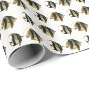 Papier Cadeau Poisson vintage Tropical Dessin Black Silver Gold