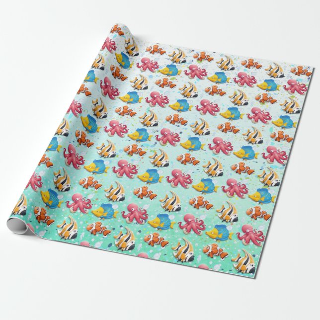Papier Cadeau Poissons tropicaux colorés Enfants (Déroulé)