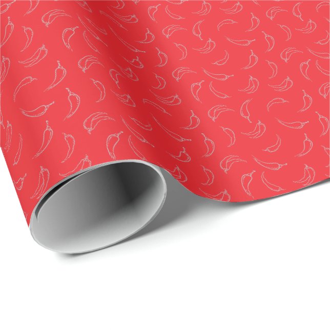 Papier Cadeau Poivrons chiliens tirés à la main sur rouge (Coin rond)