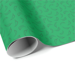 Papier Cadeau Poivrons chiliens tirés à la main sur vert