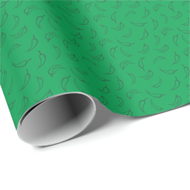 Papier Cadeau Poivrons chiliens tirés à la main sur vert (Coin rond)